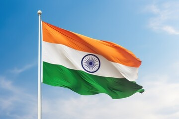 Indian flag waving on blue sky background