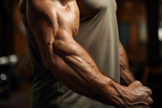 Disciplined Trainer biceps gym. Fitness arm. Generate Ai