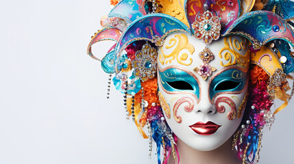 Bright carnival holiday mask on a light background - obrazy, fototapety, plakaty