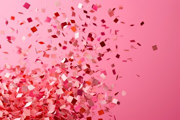 Pink celebration background, with falling confetti.