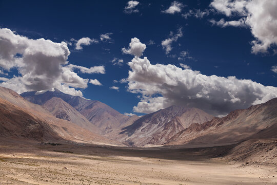 Glacial formed landscape and beautiful sky at Ladakh