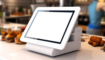 Point of sale POV with blank screen in restaurant