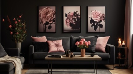 A living room filled with furniture and flowers