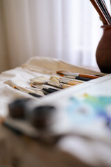 Close-up of different brushes