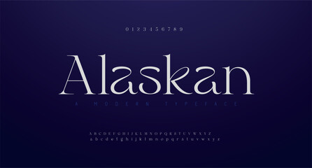 Alaskan Abstract Fashion font alphabet. Minimal modern urban fonts for logo, brand etc. Typography typeface uppercase lowercase and number. vector illustration - obrazy, fototapety, plakaty