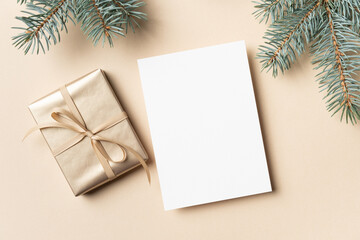 Christmas or New Year greeting card mockup with gift box