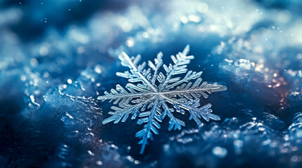 Fototapeta na wymiar Snowflakes during a snowfall, under natural conditions at low temperature, banner