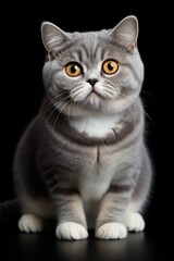 Naklejka na ściany i meble AI generated illustration of an elegant gray British shorthair cat on a black background