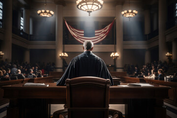 A judge presiding over a courtroom, ensuring justice is served. Concept of the legal system. Generative Ai.