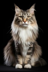 Fototapeta premium AI generated illustration of a striped Maine Coon cat against a dark background