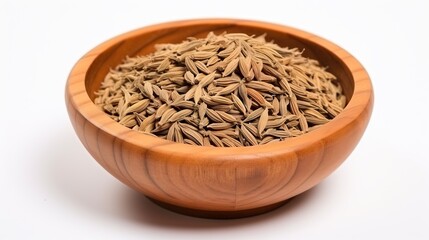  a wooden bowl filled with sunflower seeds on a white background.  generative ai