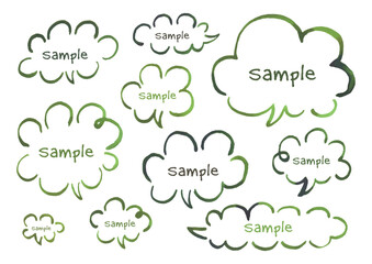 水彩で描いたかわいい緑色の手描き吹き出し素材セット