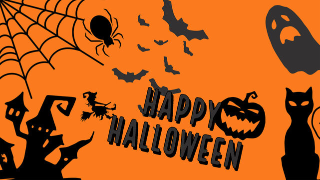 halloween banner with pumpkin, ghost and bats / Happy Halloween / Spooky