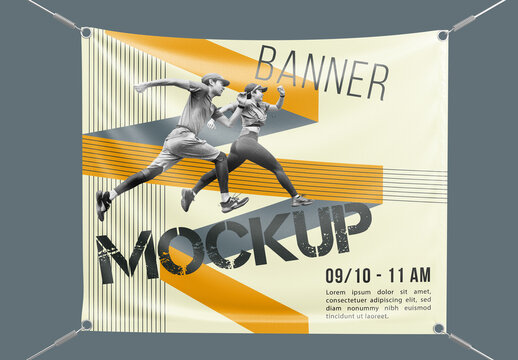 Outdoor Banner with Ropes Mockup