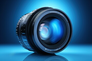 Bright Camera lens blue. Digital media. Generate Ai