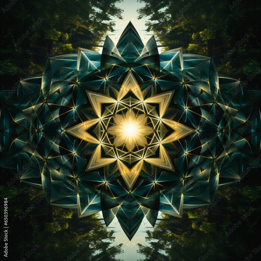 Canvas Prints ai generated illustration of a symmetric geometric pattern of green and yellow colors