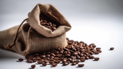 Imported coffee beans and a burlap sack for advertising AI generative 