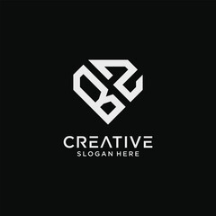 Creative style bz letter logo design template with diamond shape icon