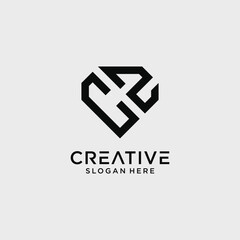 Creative style cz letter logo design template with diamond shape icon