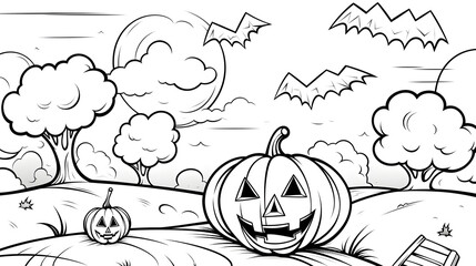 Coloring Cartoon, Scary Halloween pumpkin, spooky halloween season, Jack O Lantern