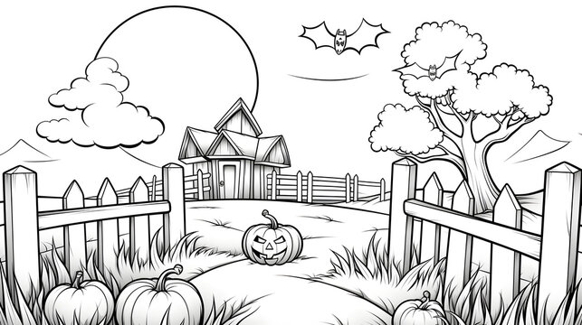 Coloring Cartoon, Scary Halloween pumpkin, spooky halloween season, Jack O Lantern