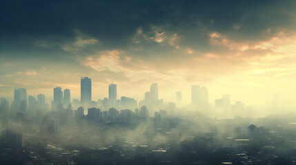 City skyline and the air pollution, global warming concept. ai generative