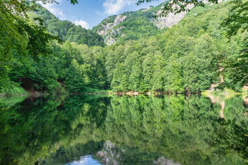 High-mountainous lake Garanohur. Ismayilli. Southern slopes of the Greater Caucasian Range. Azerbaijan nature.