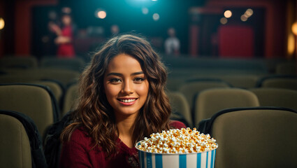 Beautiful girl watching a movie in the cinema