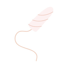 A flat vector cartoon illustration of a hygienic tampon used by a woman during the menstrual period. Isolated design on a white background.