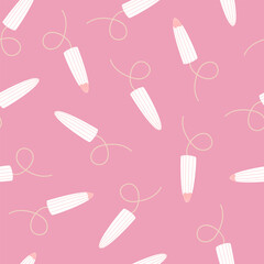 Vector cartoon seamless pattern with menstrual tampon. Isolated design on a white background.