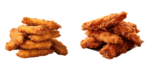 a set of Crispy fried chicken strips isolated on a transparent background