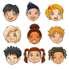 Cartoon set of children's heads