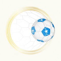 Football emblem with football ball with flag of Somalia in net, scoring goal for Somalia.