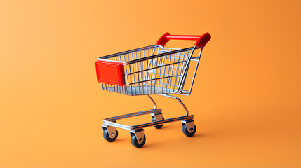 Shopping trolley minimal with orange background.