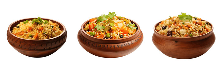 vegetable biryani in a bowl isolated on a transparent background