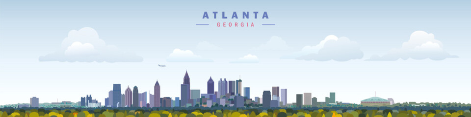 Atlanta city skyline panoramic view vector illustration, Georgia	 - obrazy, fototapety, plakaty