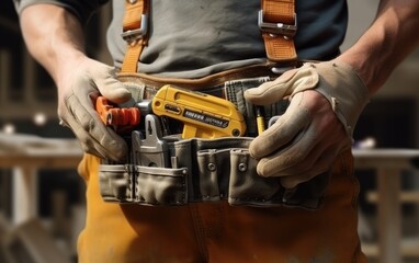 Handyman with tools belt and artisan equipment. Generative AI
