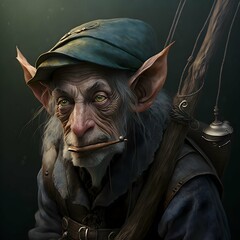 Gruff elf fisherman fantasy art portrait  - obrazy, fototapety, plakaty