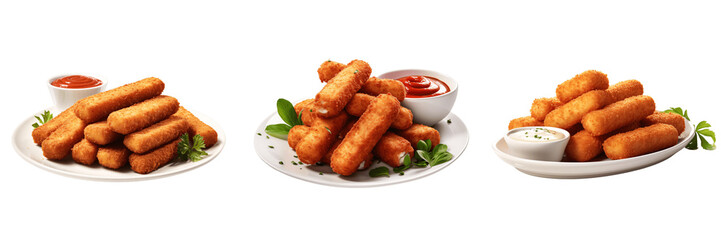 mozzarella sticks with sauces isolated on a transparent background, PNG