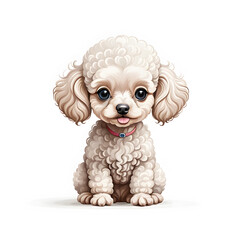 poodle miniature small dog puppy in cartoon style on white background