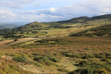 Naklejka premium Scenic view of lush green hills on a sunny day