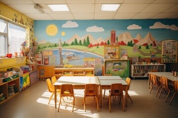 Playful Classroom preschool. Nursery interior toy. Generate Ai - obrazy, fototapety, plakaty