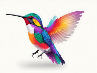 Fototapeta premium Cute hummingbird bird with colorful plumage and A colorful bird sits on a branch in the forest