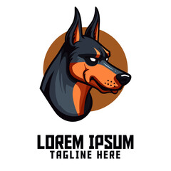 Security Dog Template for Sport and Esport, Dobermann Mascot Head Logo, Trained Dangerous Dog Icon © Giu Studios