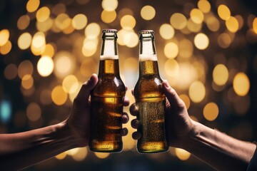 Clinking Bottles Of Beer Party Vibrant Background Generative AI