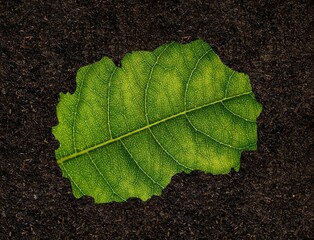 an closeup of a leaf that is lying on dirt,