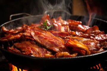 Sizzling Bacon In Frying Pan Generative AI