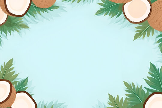 Coconuts with copy space on blue background 