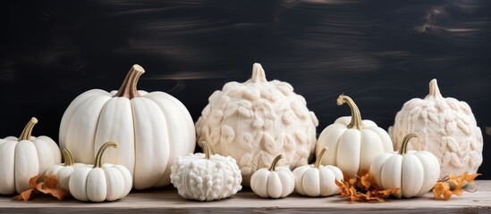 Handmade pumpkins on a hobby background perfect for fall and winter holidays