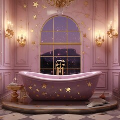 Luxury bathroom with pink bathtub